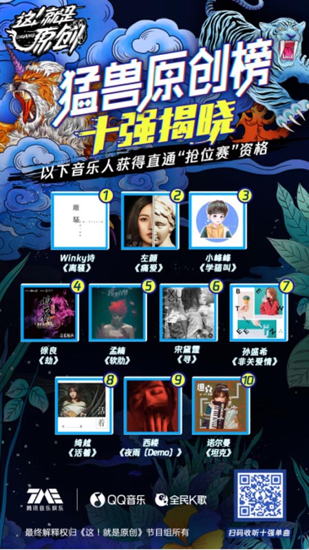 《这就是原创》直通结果出炉 腾讯音乐打造原创音乐头号阵地